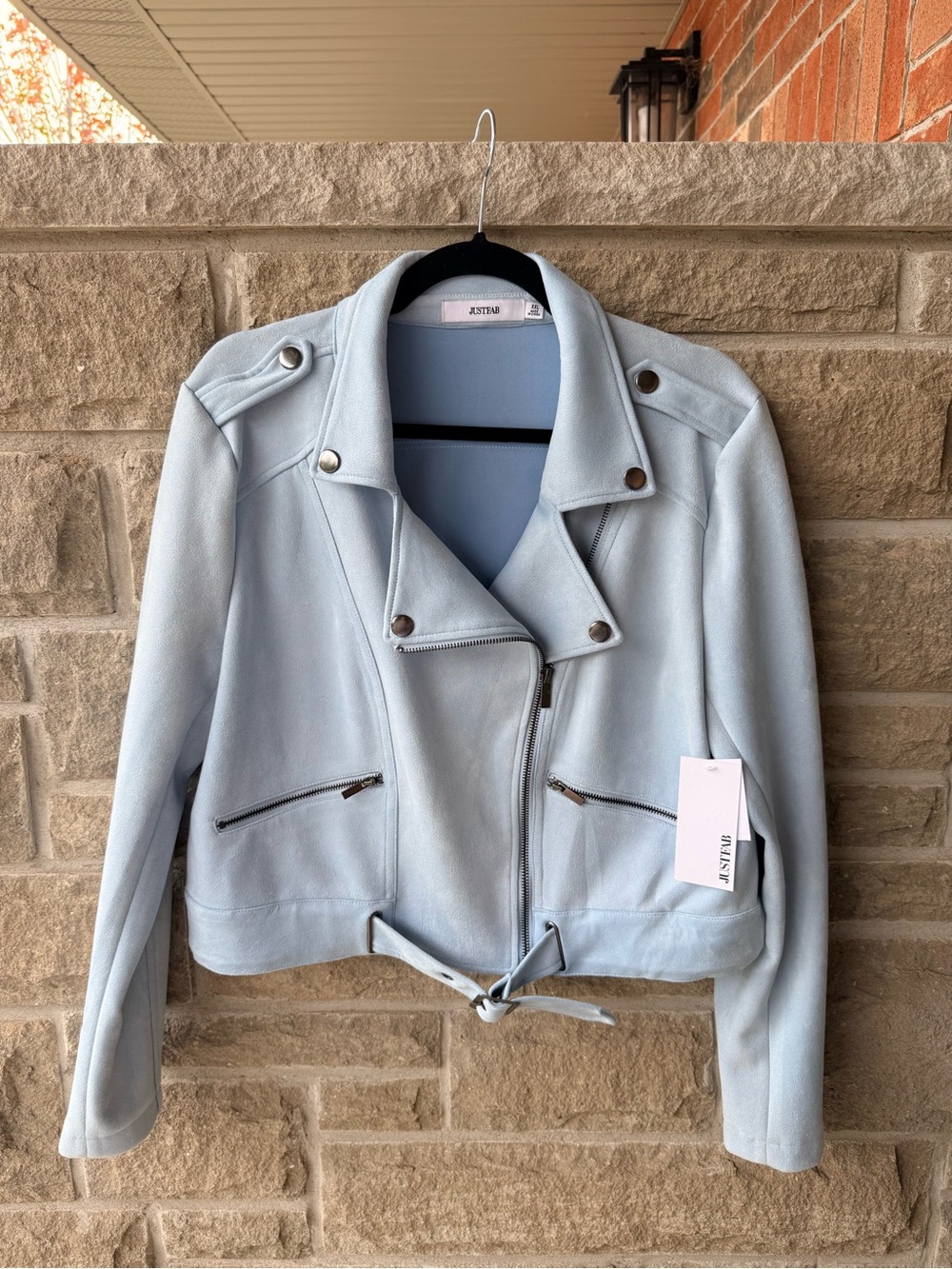 NWT JustFab Powder Blue Faux Suede Moto Biker Jacket XL